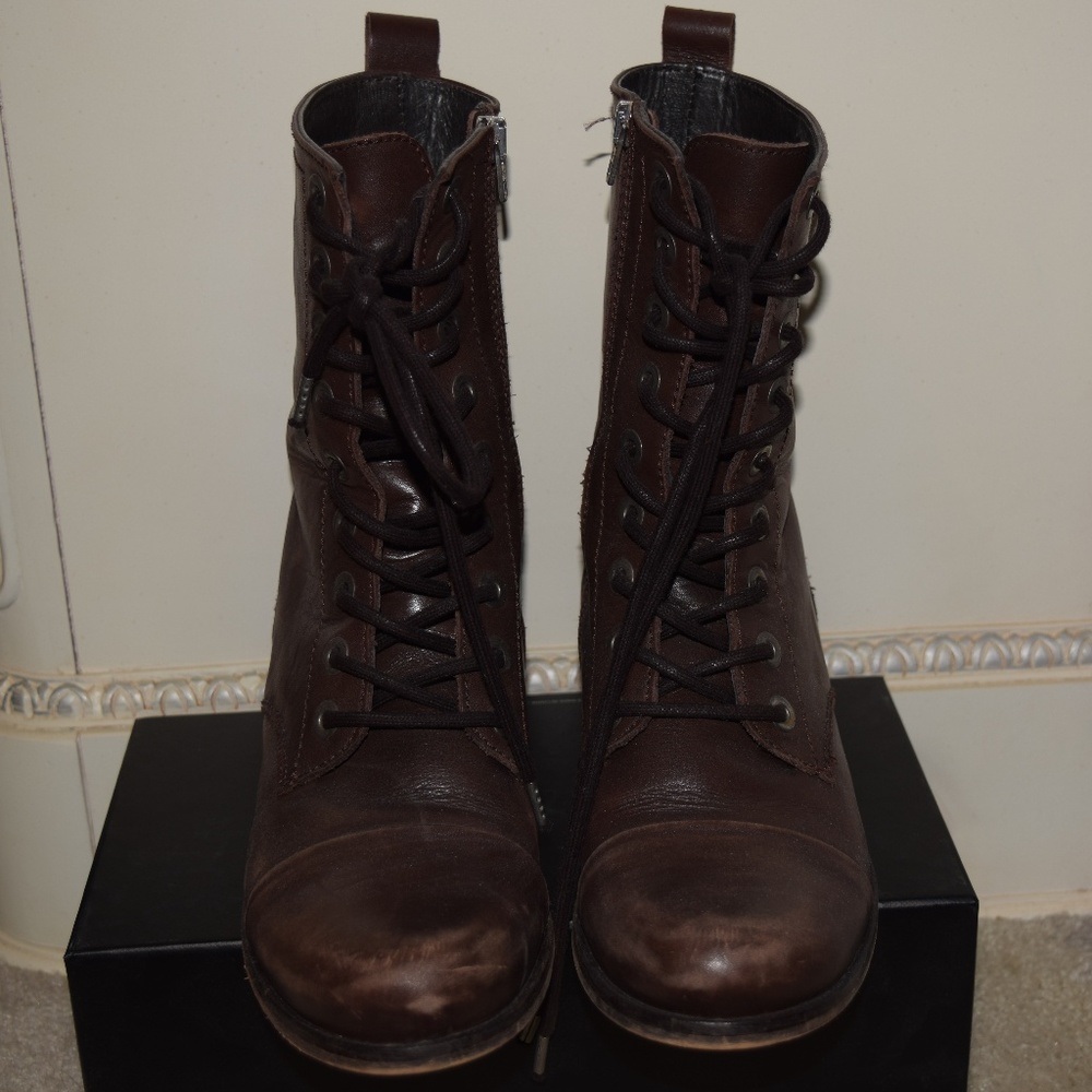 Diesel Brown Leather Distressed Lace Up Boots